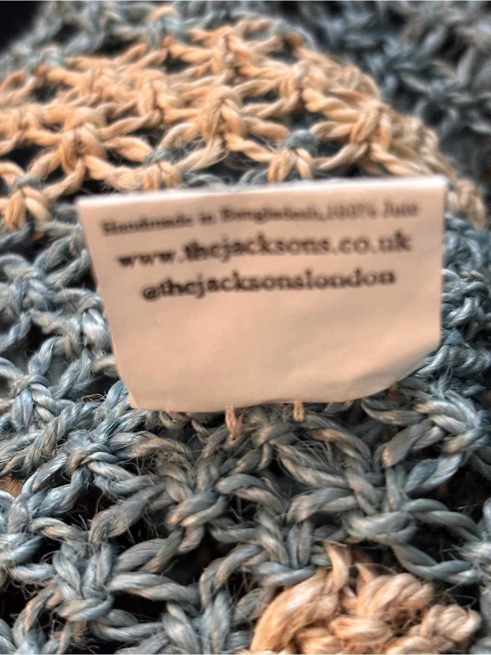 JACKSON Crochet Jute Tote in light Blue with Natural Lettering - Picture 7 of 13